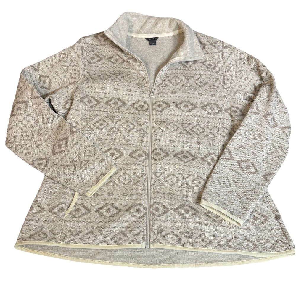 Eddie Bauer Women's Plus‎ Size 2XL Zip Up Jacket Beige Aztec Pattern 488 NWOT